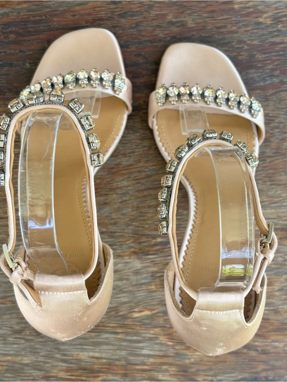 Tory Burch Penelope 100mm Crystal Embellished Ankle Strap Stiletto Sandals Champ